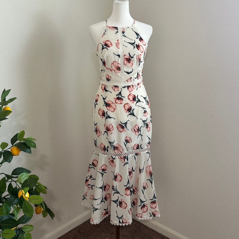 NASTY GAL "I Care" White floral print midi dress
